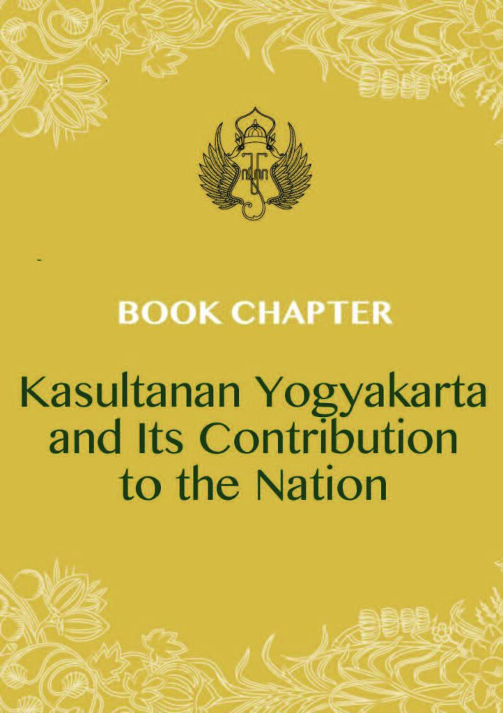 Gold/yellow background with text reads: Book Chapter / Kasultanan Yogyakarta and Its Contribution to the Nation